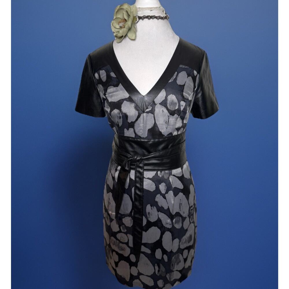 Tracy Reese | Genuine Leather Silk | Abstract Print Cocktail Dress | Dark Fem